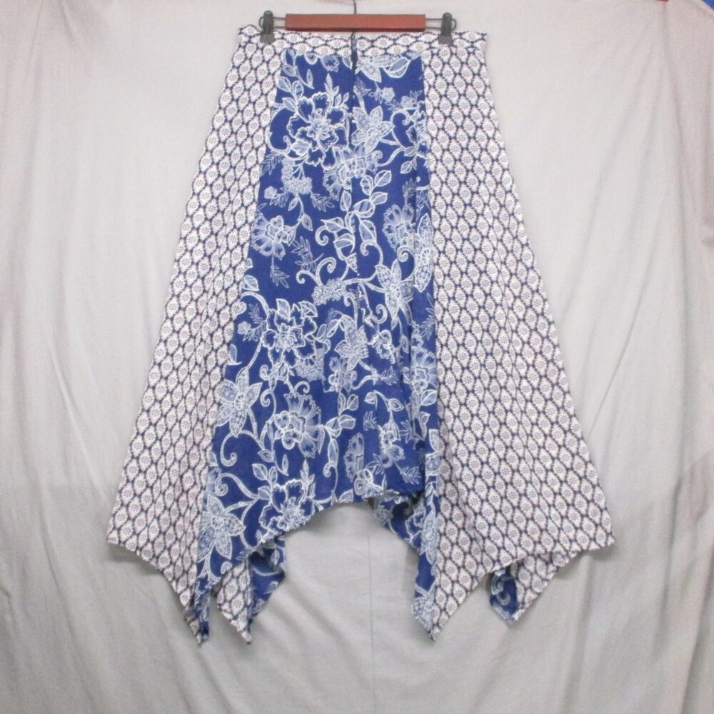 Roz & Ali Floral Semi-Sheer BOHO Midi Skirt Fairy Blue & White Women Size | 10 - Picture 11 of 15